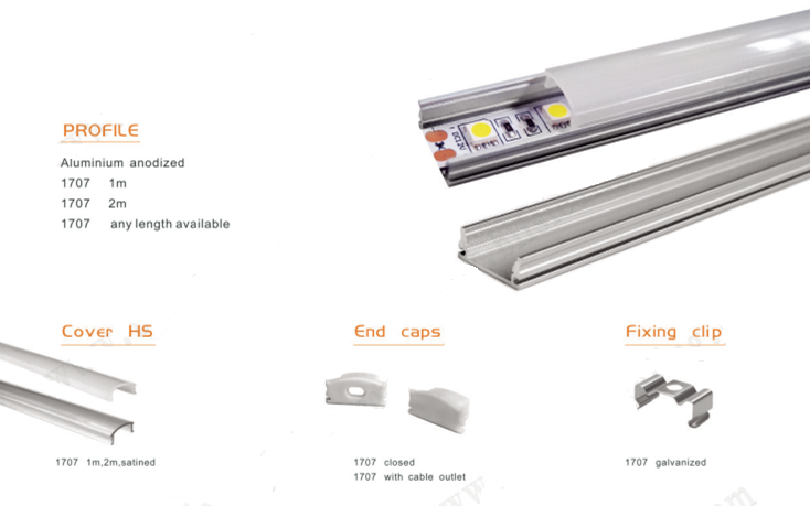 Alu Profil 1707 für LED strip 2m Set