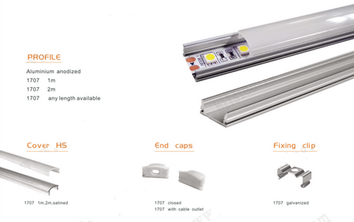 Alu Profil 1707 für LED strip 2m Set