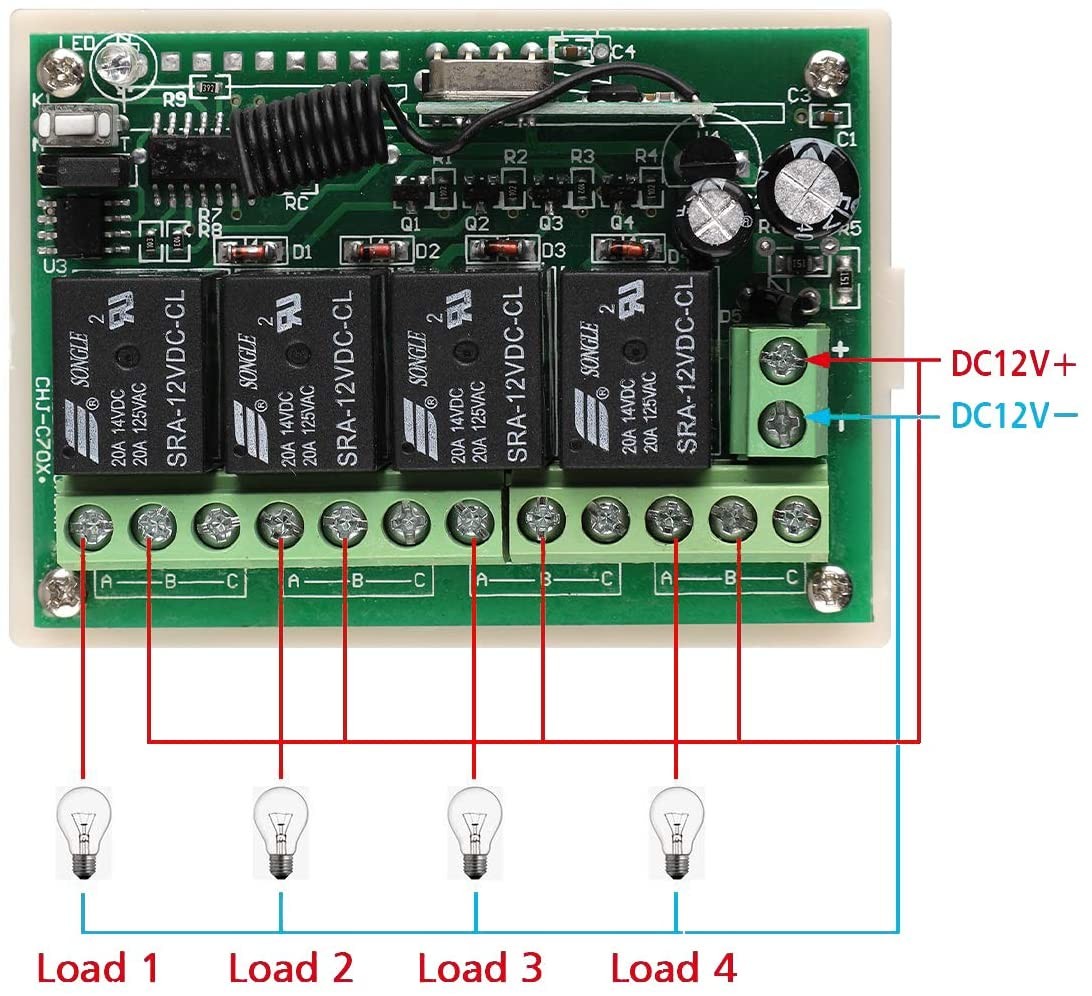 DUOLED Funkrelais 4 Kanal 12V mit Fernbedienung